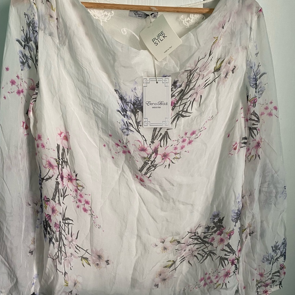 True Religion Cream Fitted Long Sleeve Blouse